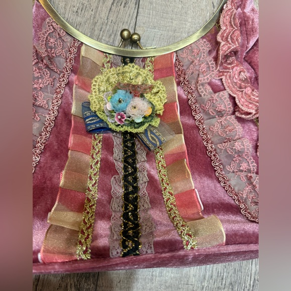 Nicole Lee Velvet Lace Embellished Bag Purse Pink Boho Girlhood Maximalist - Picture 10 of 10